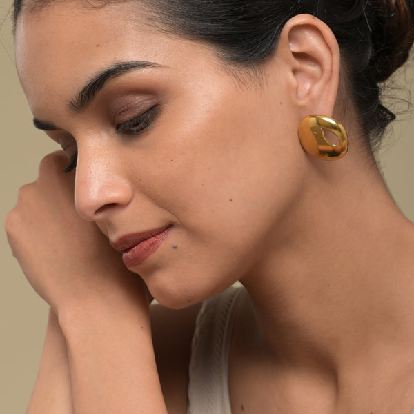 Chunky Square Golden Cuff Link Stud Earrings