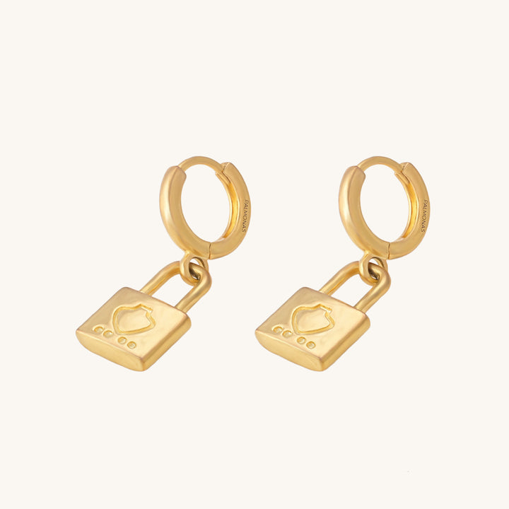 Shop Engraved Lock Hoop Earrings- 18k Gold Plated Palmonas-3