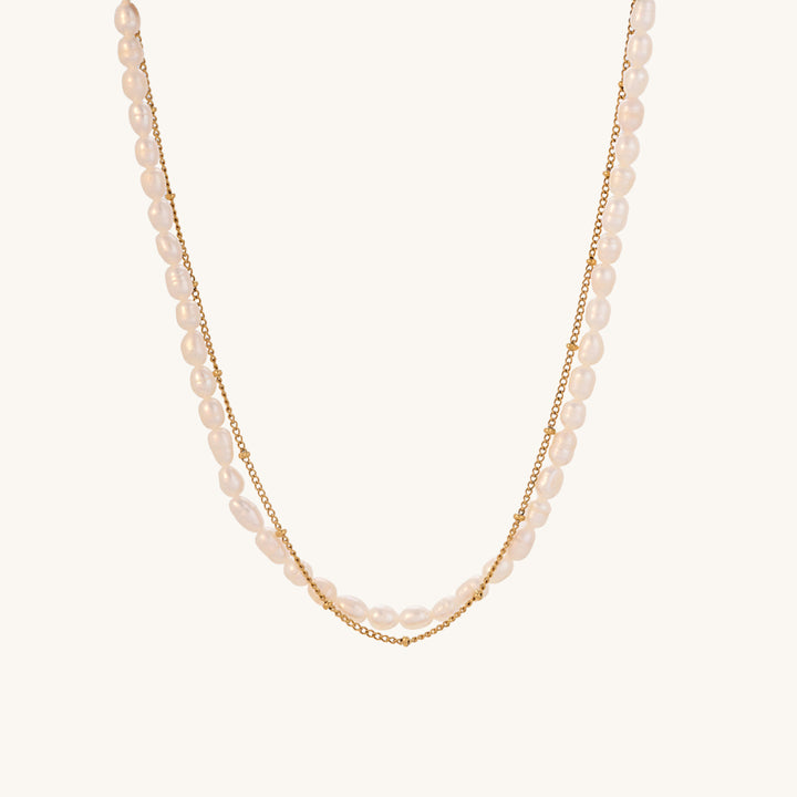 Shop Pearl Chain Two Layer Necklace- 18k Gold Plated Palmonas-2
