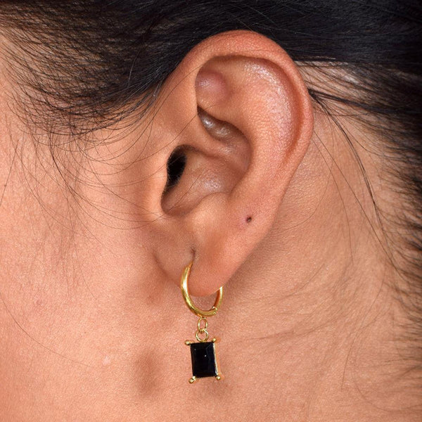 Shop Black Stone Dangle Earrings- 18k Gold Plated Palmonas-1