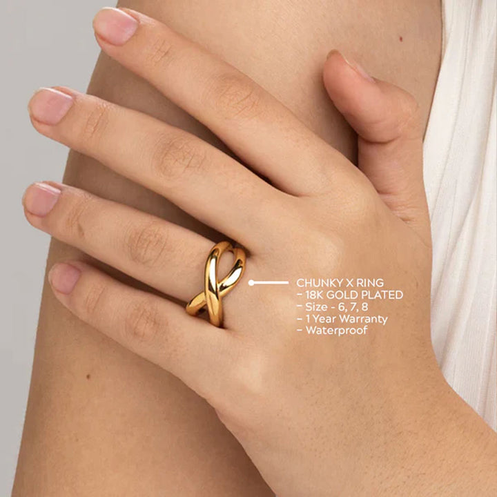 Shop Chunky X Ring- 18k Gold Plated Palmonas-2