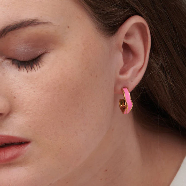 Shop Pink Round Hoop Earrings- 18k Gold Plated Palmonas-3