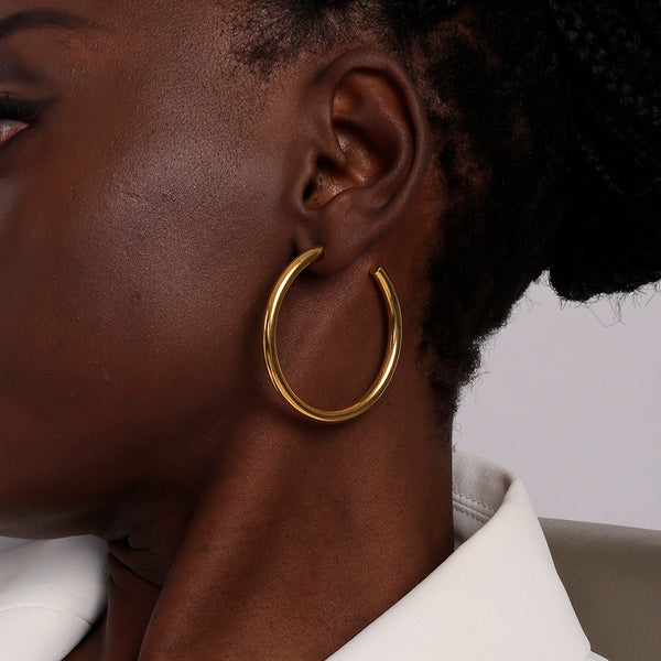 Shop Timeless Styling C Hoops Earrings | 18k Gold Plated Palmonas-1