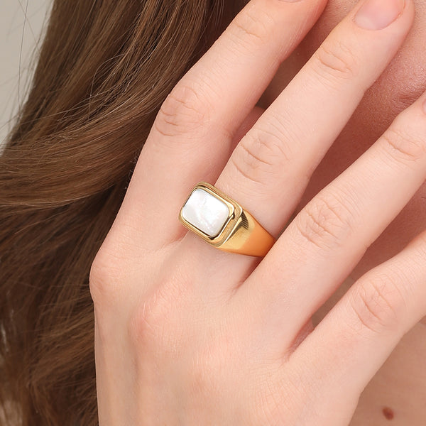 Shop White Shell Ring- 18k Gold Plated Palmonas-1