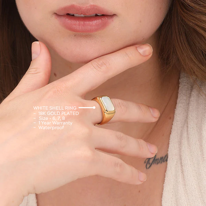 Shop White Shell Ring- 18k Gold Plated Palmonas-2