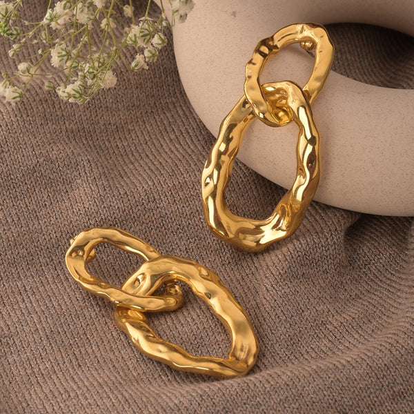 Circular Drop Thick Linked Geometrical Golden Earrings