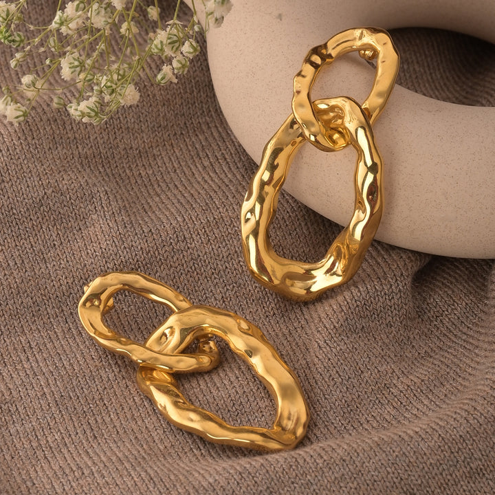 Shop Circular Drop Thick Linked Geometrical Golden Earrings Palmonas-1