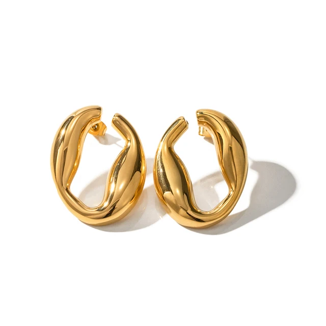 Shop Chunky Golden Wavy Hoop Earrings Palmonas-3