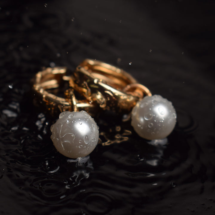 Shop Medium Pearl Hoop Earrings- 18k Gold Plated Palmonas-5