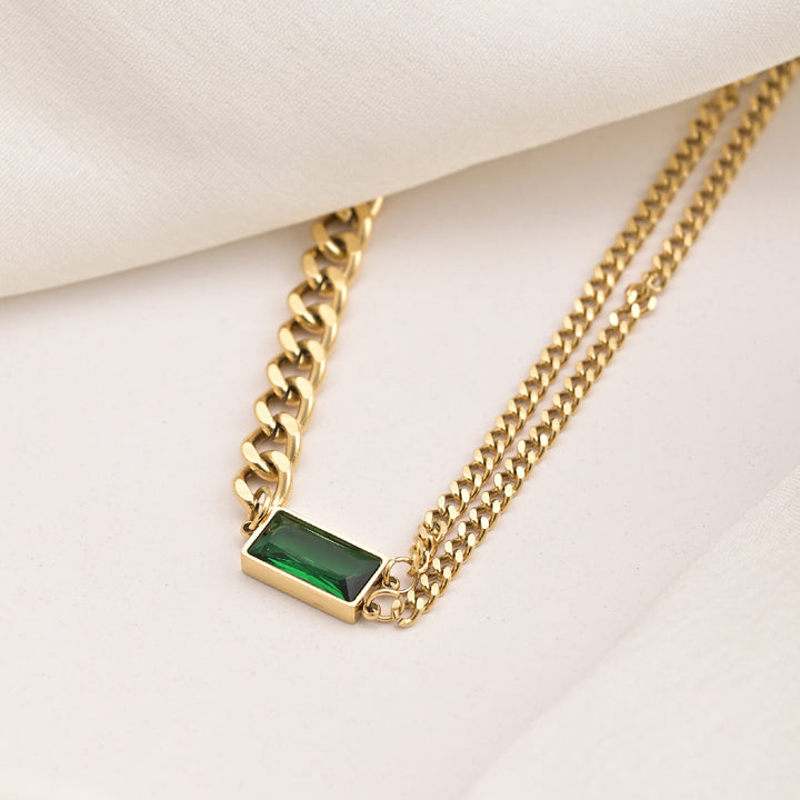 Shop Emerald Thick & Double Thin Curb Chain Stackable Necklace | 18k Gold Plated Palmonas-6