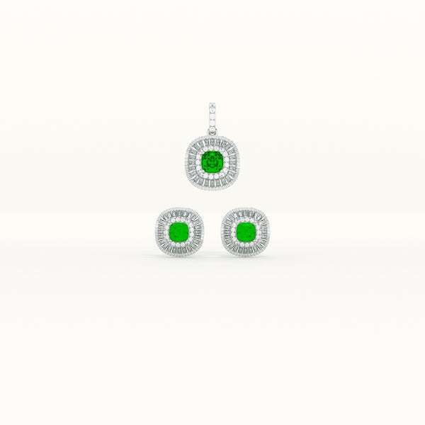 Green Crystal Halo 925 Sterling Silver Pendant Earring Set