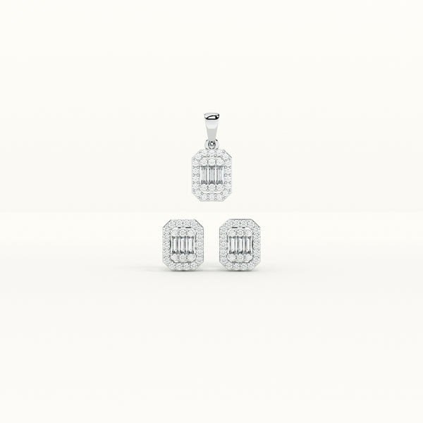 Emerald Cut Crystal 925 Sterling Silver Pendant & Earring Set