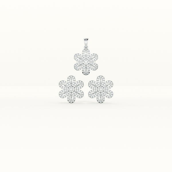 Floral CZ 925 Sterling Silver Pendant and Earring Set