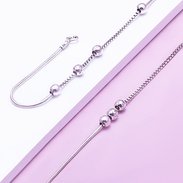Bead Blow Silver Single Anklet
