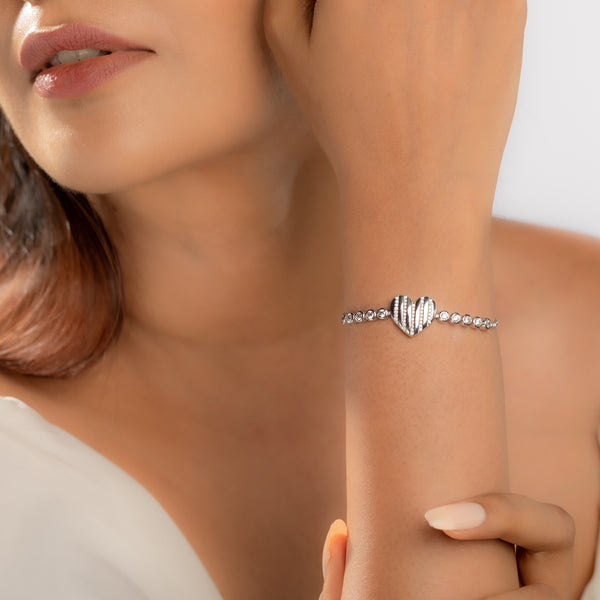 Heartful Bead Silver Slider Bracelet
