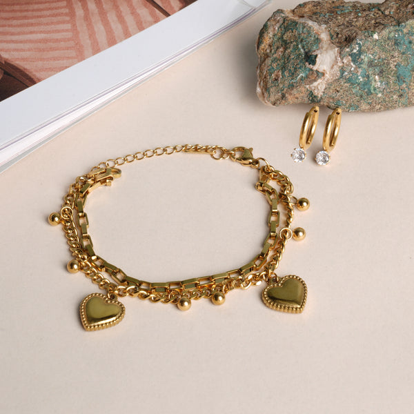 Hearts All Over Bracelet & Athena Solitaire Hoop Earrings Jewellery Set