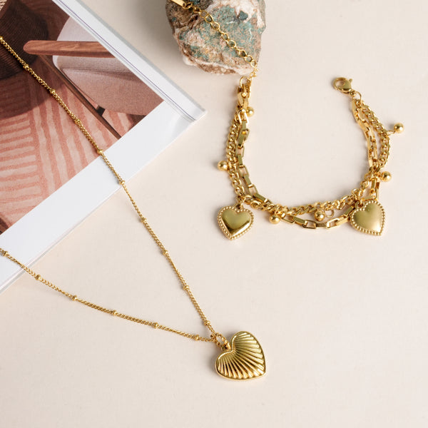 Hearts All Over Bracelet & Heart Rays Necklace Jewellery Set