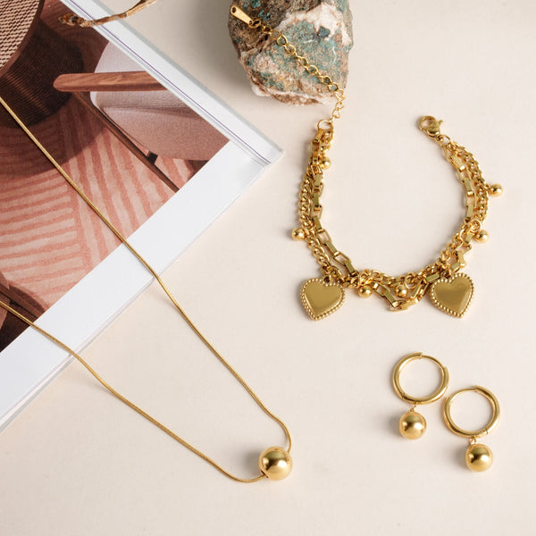 Hearts All Over Bracelet & Golden Orb Set Jewellery Set