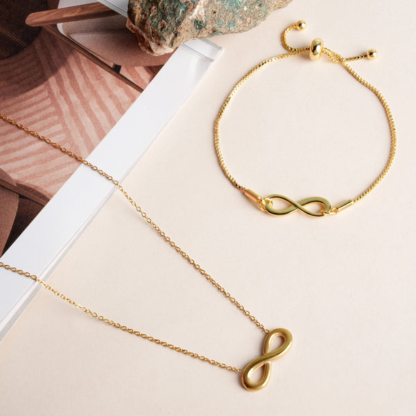 Golden Infinity Necklace & Infinity Wish Bracelet Jewellery Set