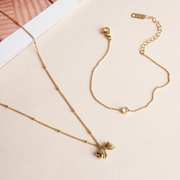 Solitary Spark Bracelet & Ribbon Pendant Necklace Jewellery Set