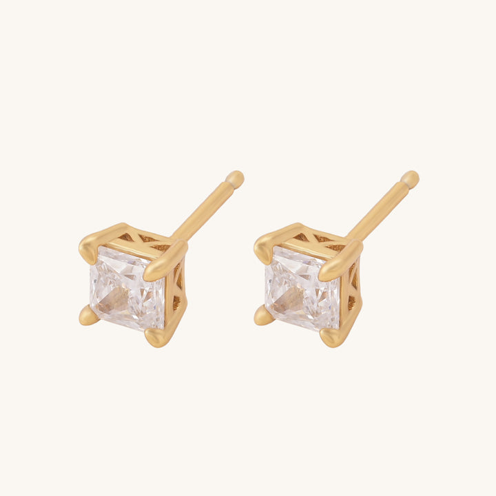 Shop Princess Cut Diamond Stud Earrings | 18k Gold Plated Palmonas-3