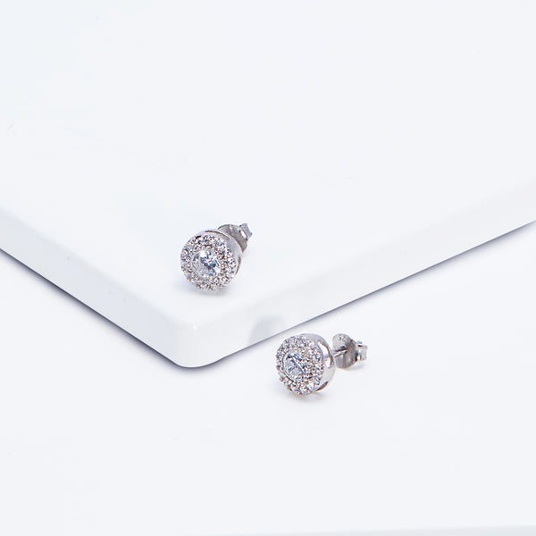 Shiny Halo Silver Stud Earrings