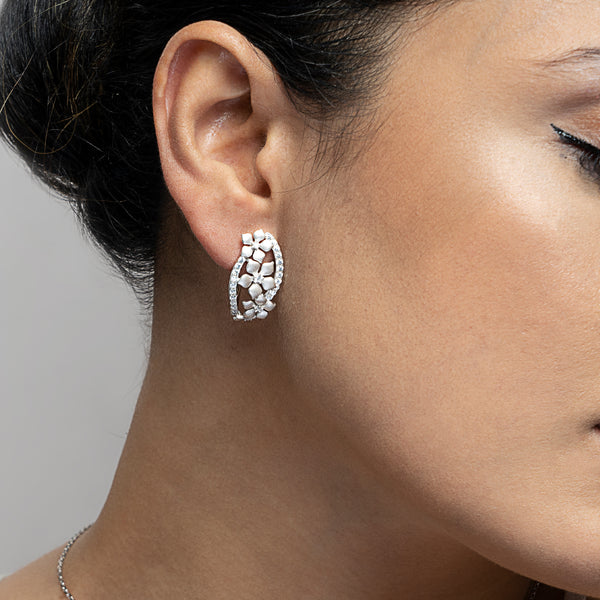Floral Flow Matte Silver Drop Earrings