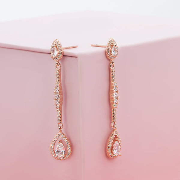Dangling Pear Rose Gold Drop Earrings