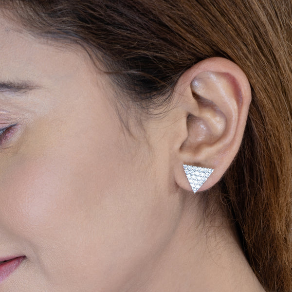 Glittery Triangular Silver Stud Earrings