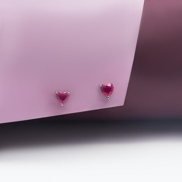 Stud Earrings Red Heart Silver