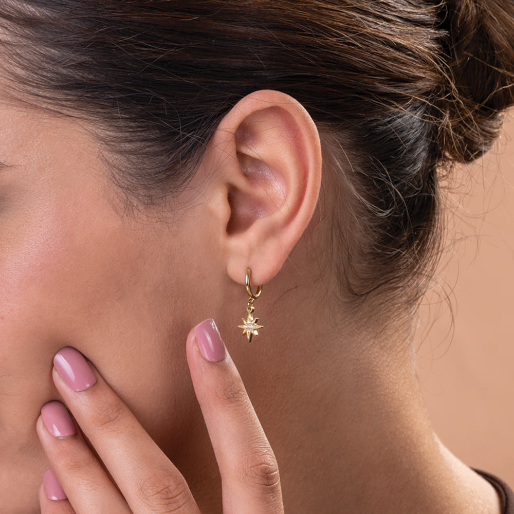 Mini Gold Star Hoop Earrings | Large silver hoop earrings, Gold bar earrings,  Diamond shape earrings