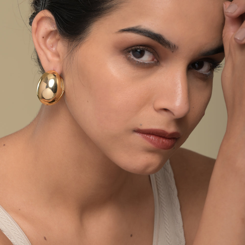 Buy Sea Shell Shaped Oval Stud Gold Earrings online- Palmonas – PALMONAS