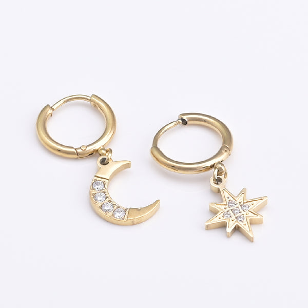 Studded Star Moon Hoop Earrings