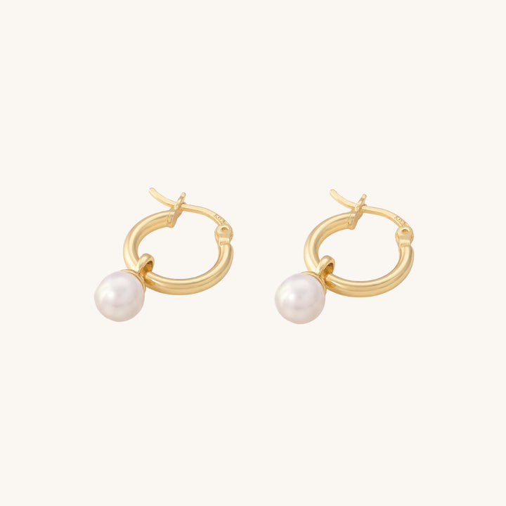 Shop Small Pearl Hoop Earrings- 18k Gold Vermeil Palmonas-3