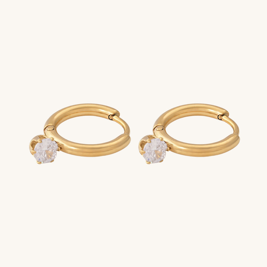 Athena Solitaire Hoop Earrings- 18k Gold Plated
