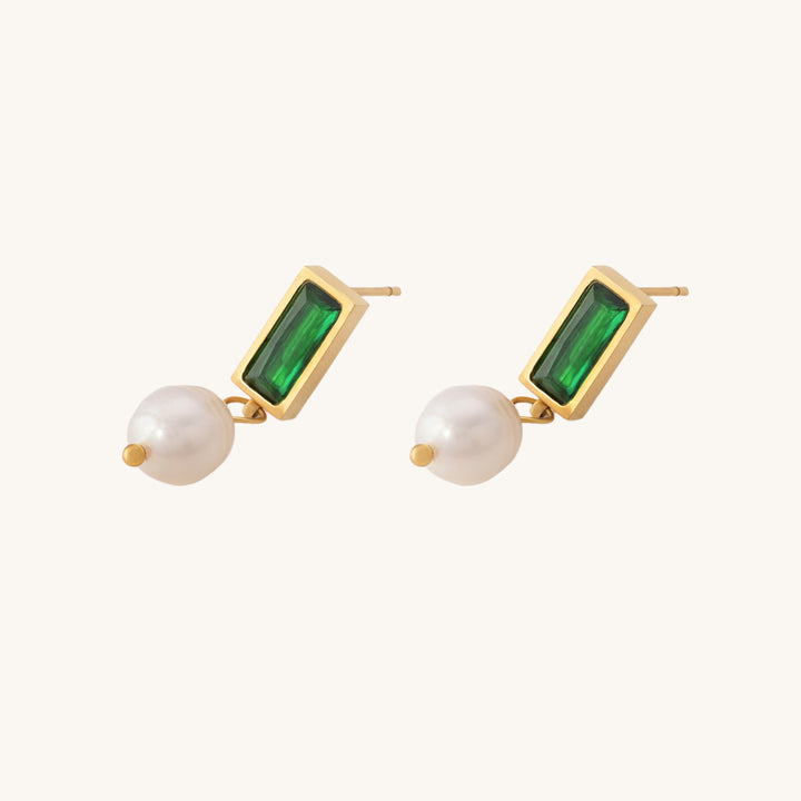 Shop Green Stone Pearl Dangle Earrings- 18k Gold Plated Palmonas-8