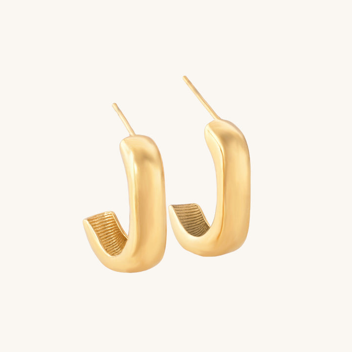 Shop Small Half Square Hoop Earrings- 18k Gold Plated Palmonas-3