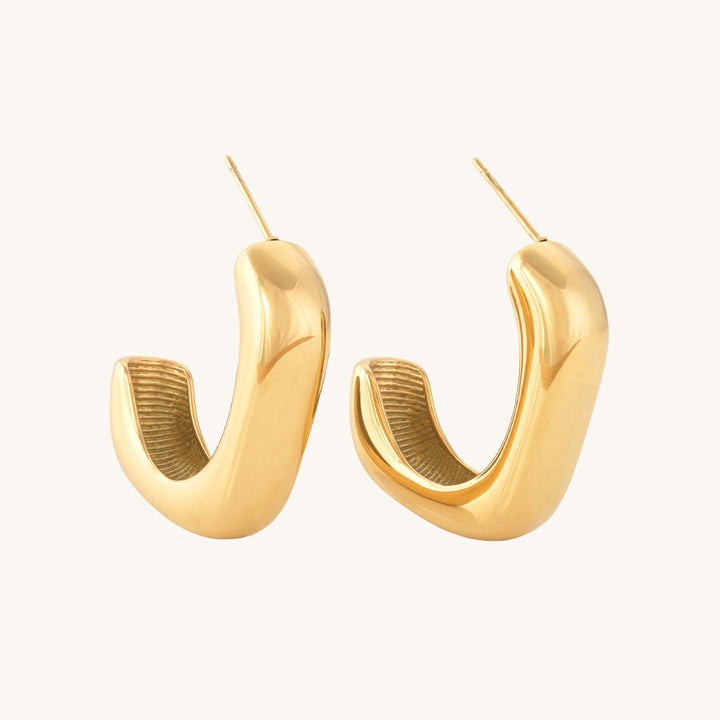 Shop Big Half Square Hoop Earrings- 18k Gold Plated Palmonas-4