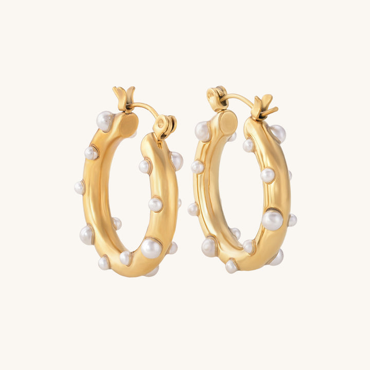 Shop Pearl Studded Hoop Earrings- 18k Gold Plated Palmonas-3