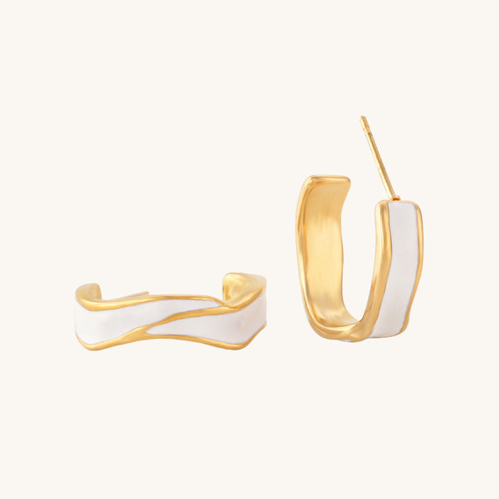 Shop White Round Hoop Earrings- 18k Gold Plated Palmonas-3