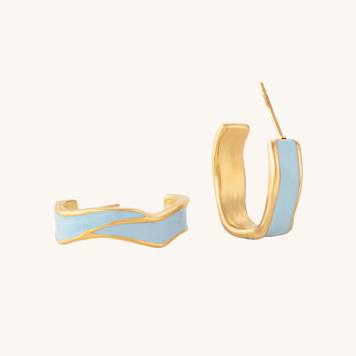 Shop Blue Round Hoop Earrings- 18k Gold Plated Palmonas-3