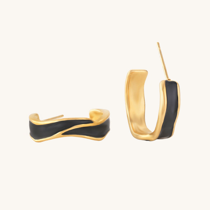 Shop Black Round Hoop Earrings- 18k Gold Plated Palmonas-3