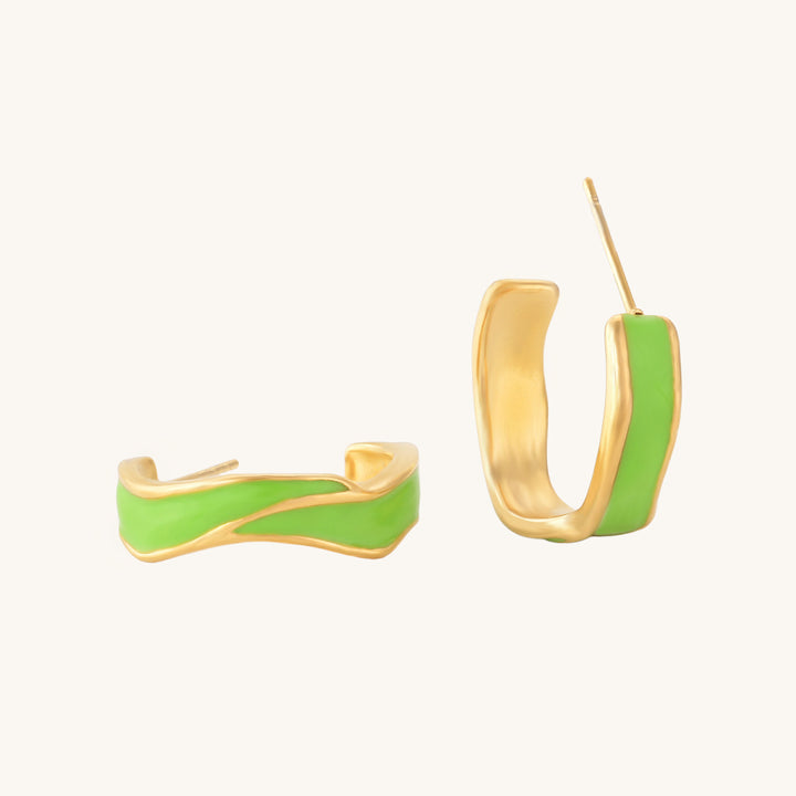Shop Green Round Hoop Earrings- 18k Gold Plated Palmonas-3