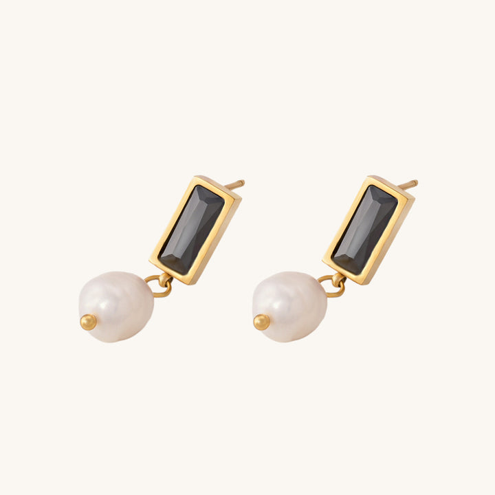 Shop Black Stone Pearl Dangle Earrings- 18k Gold Plated Palmonas-3