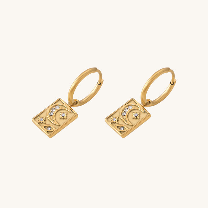 Shop Celestial Square Dangle Earrings- 18k Gold Plated Palmonas-3