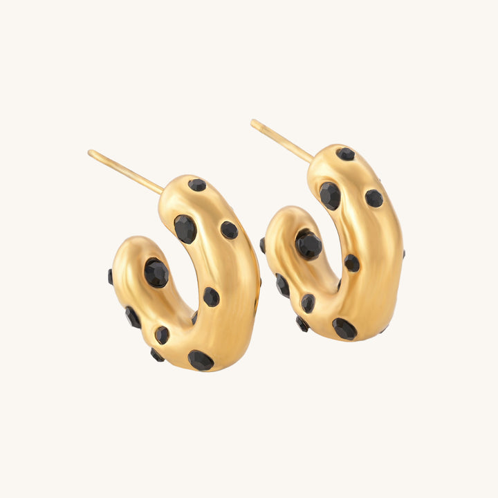 Shop Black Stones Hoop Earrings- 18k Gold Plated Palmonas-4