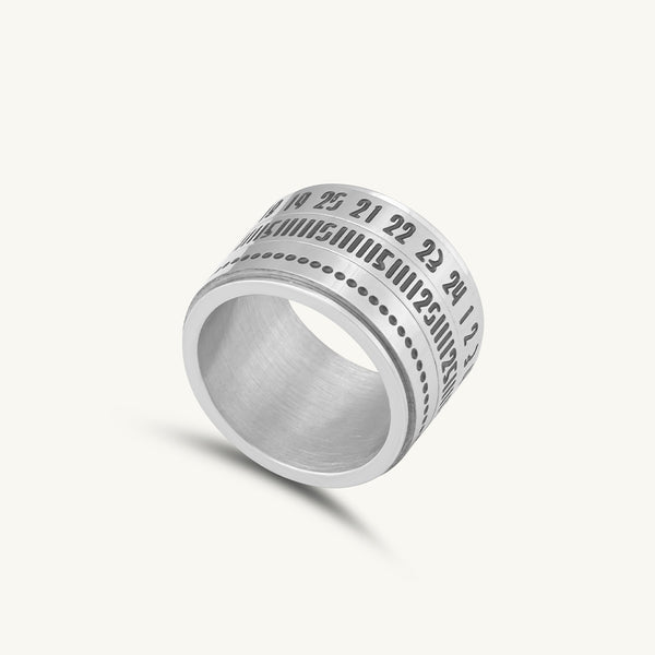 Silver Arabic Numerals Punk Men's Ring