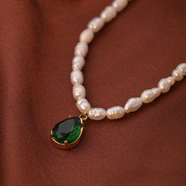 Shop Baroque Pearl Emerald Necklace Palmonas-2