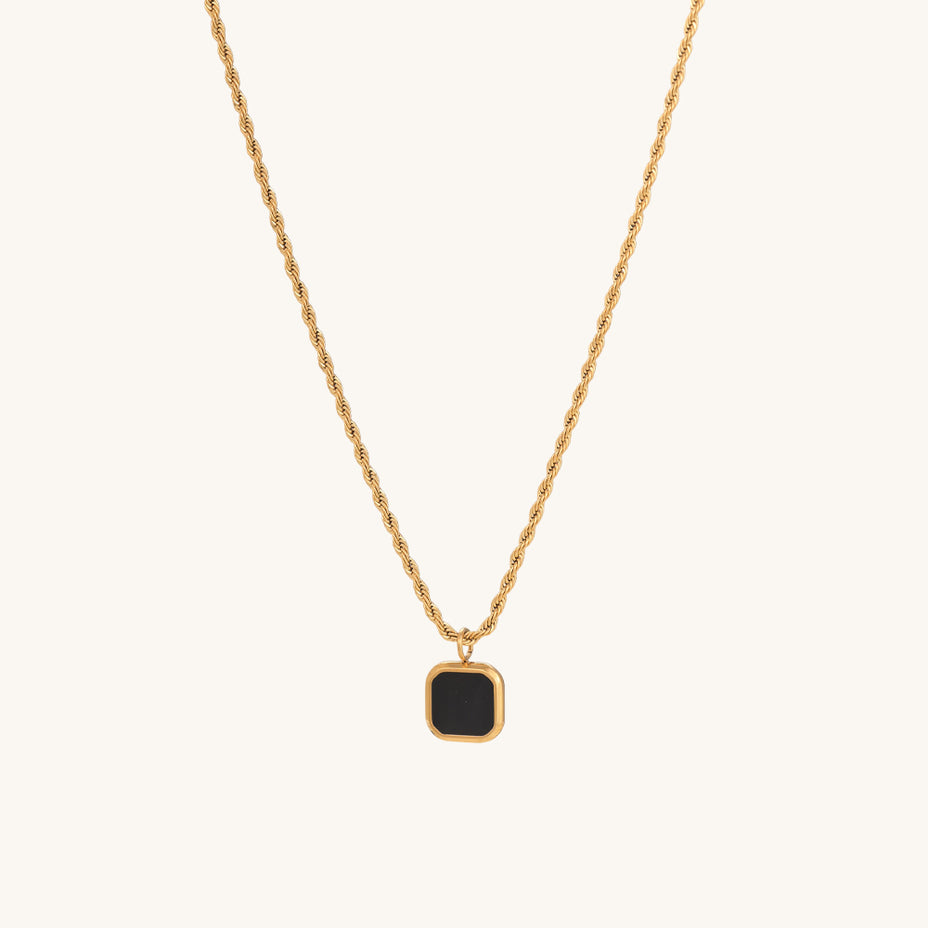 Black Enamel Necklace- 18k Gold Plated