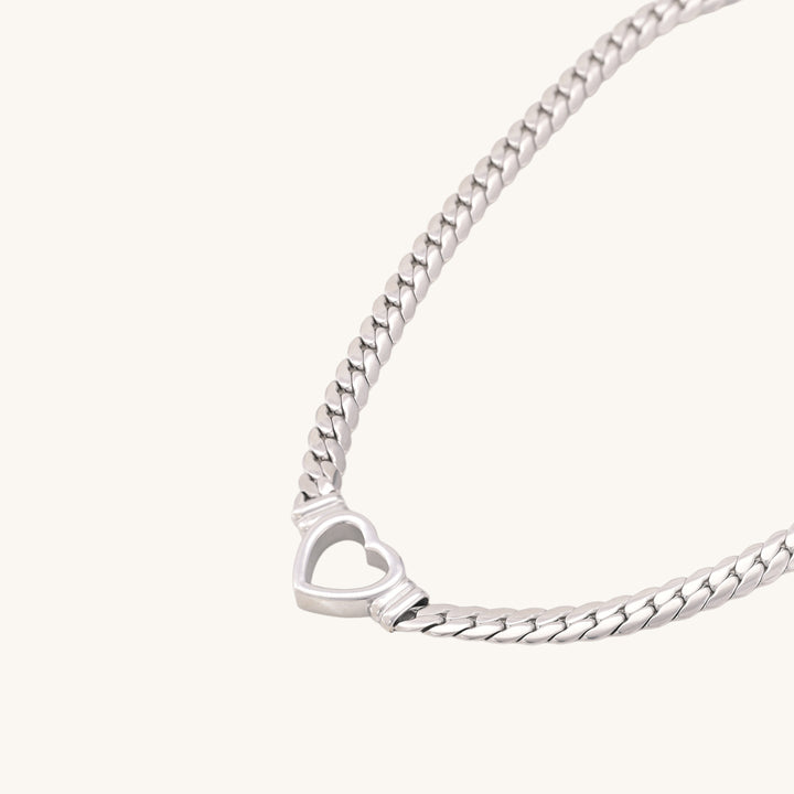 Shop Cuban Chain Hollow Heart Necklace | 18K White Gold Plated Palmonas-2